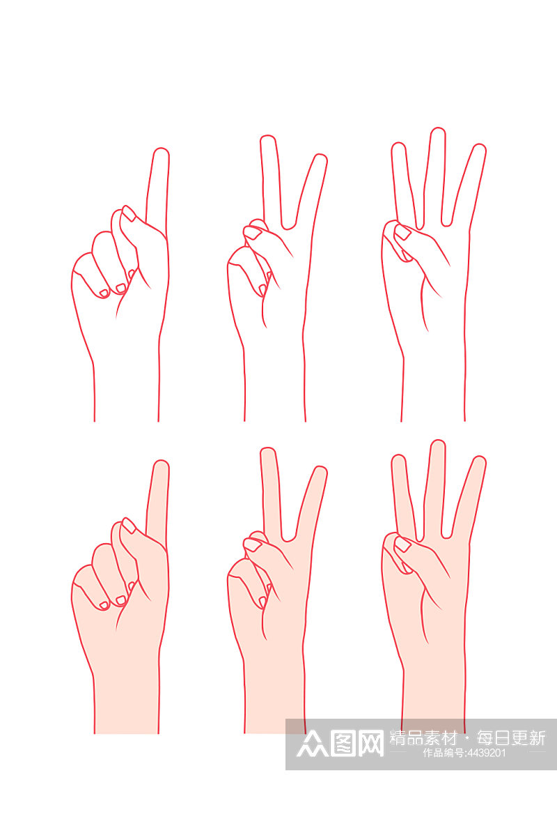 创意手绘手指数字一二三手势线稿元素素材