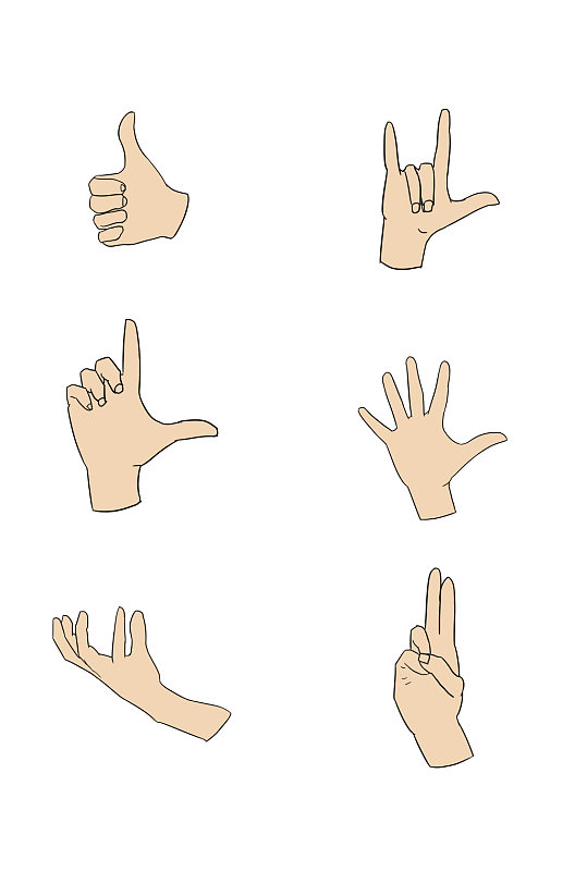 手绘手指手势元素-众图网