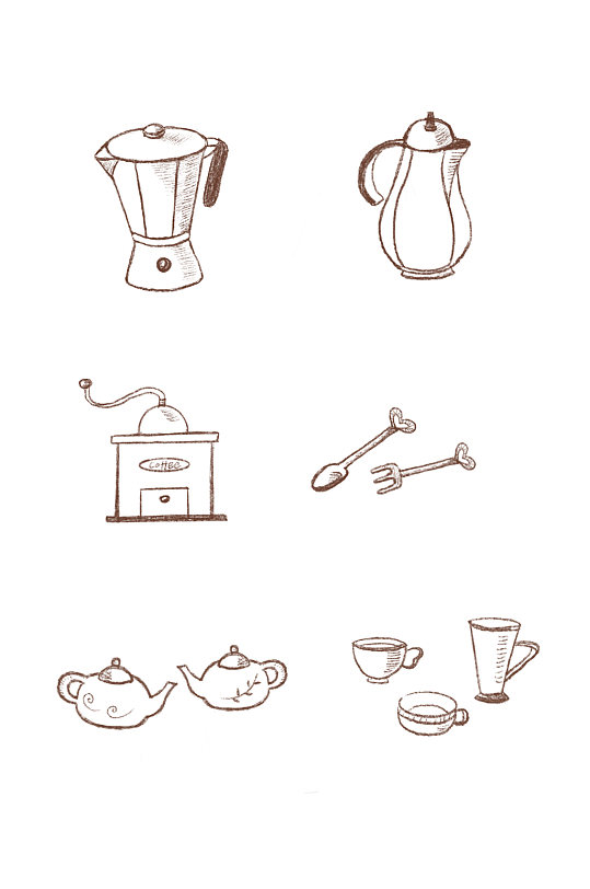 手绘线条餐具元素