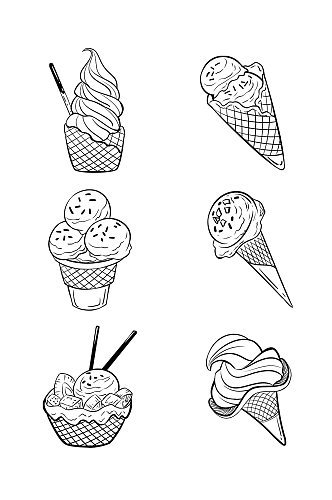 手绘黑白冰激凌冰淇淋元素