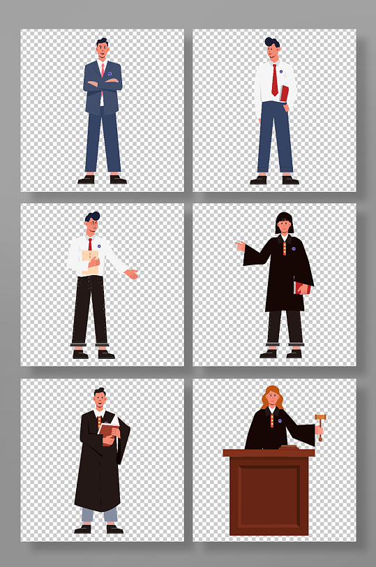 扁平风矢量法官检察官律师人物元素插画-众图网