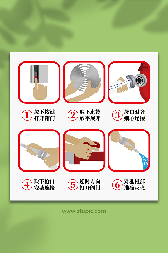 矢量消防栓安全使用方法元素插画