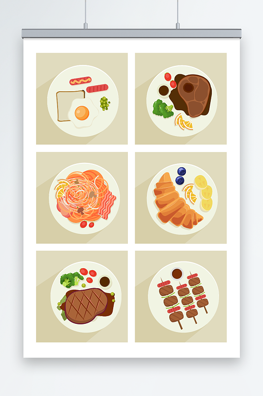 矢量扁平化牛排西餐美食元素插画