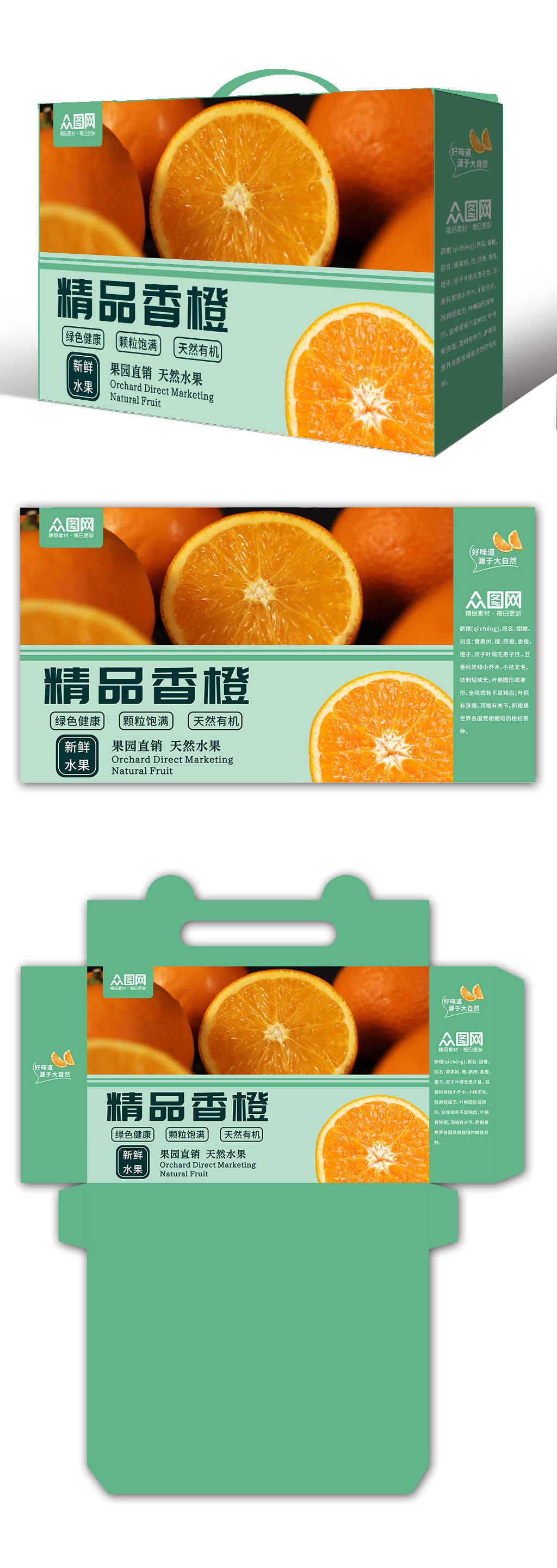 精品香橙鲜橙橙子礼盒包装设计素材