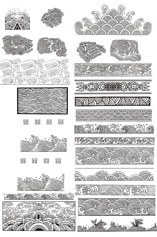 中式传统浪花波浪图案纹理图片