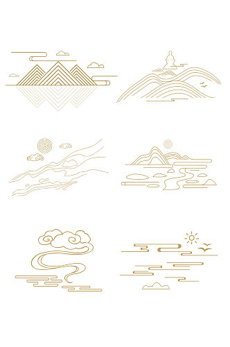 矢量中式山纹祥云纹中国风山水装饰线图片元素