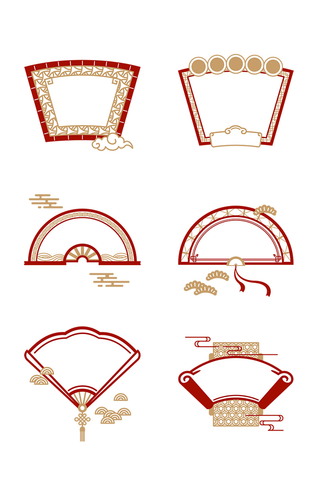 矢量中式风复古扇形边框