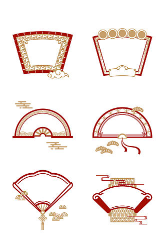 矢量中式风复古扇形边框