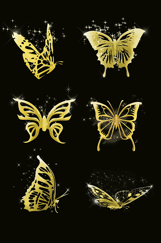 七夕情人节金色质感蝴蝶装饰素材图