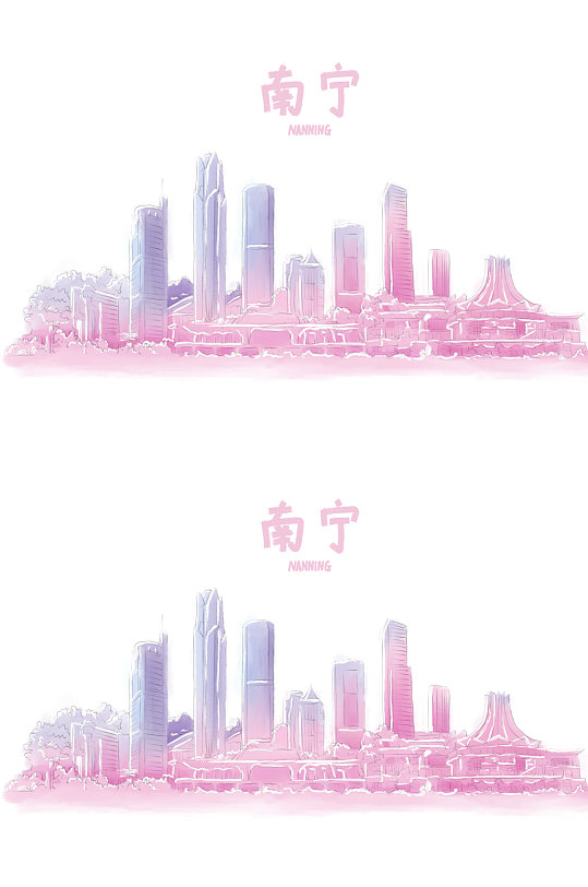 手绘南宁城市地标图片中国地标元素