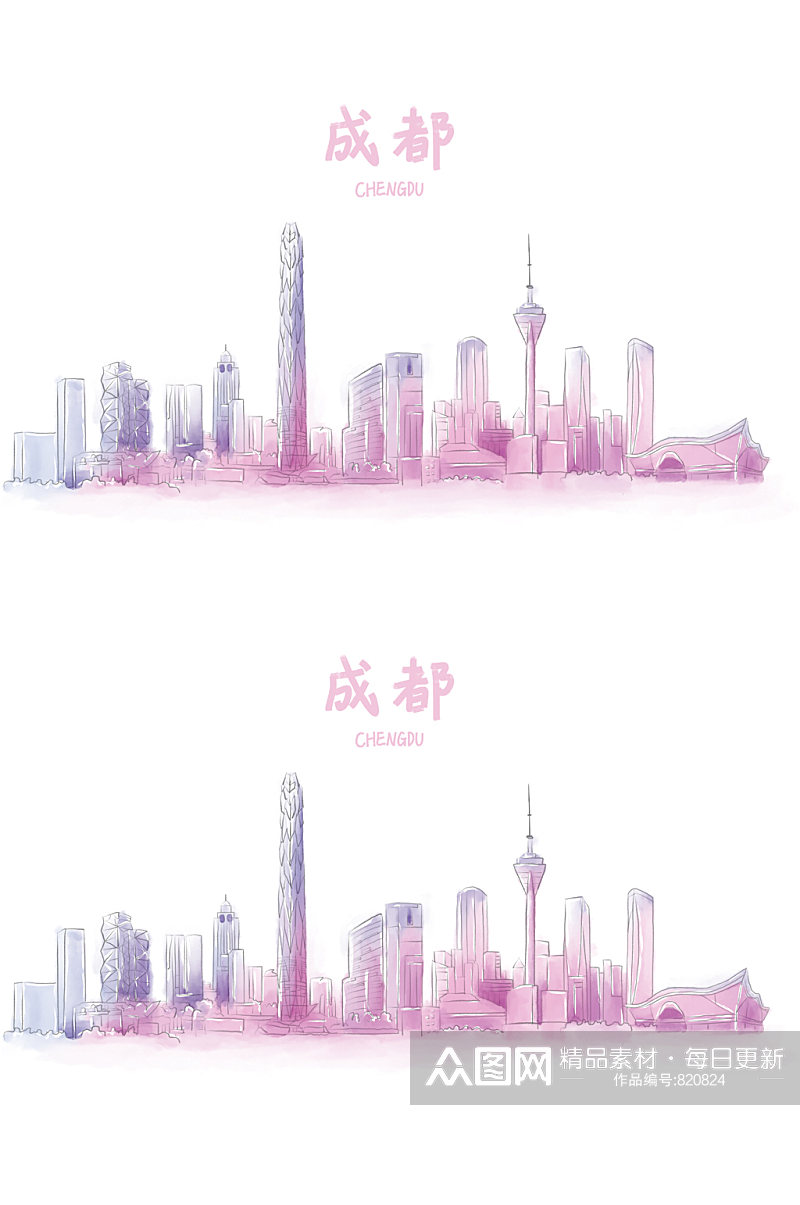 手绘成都城市地标图片中国地标元素素材