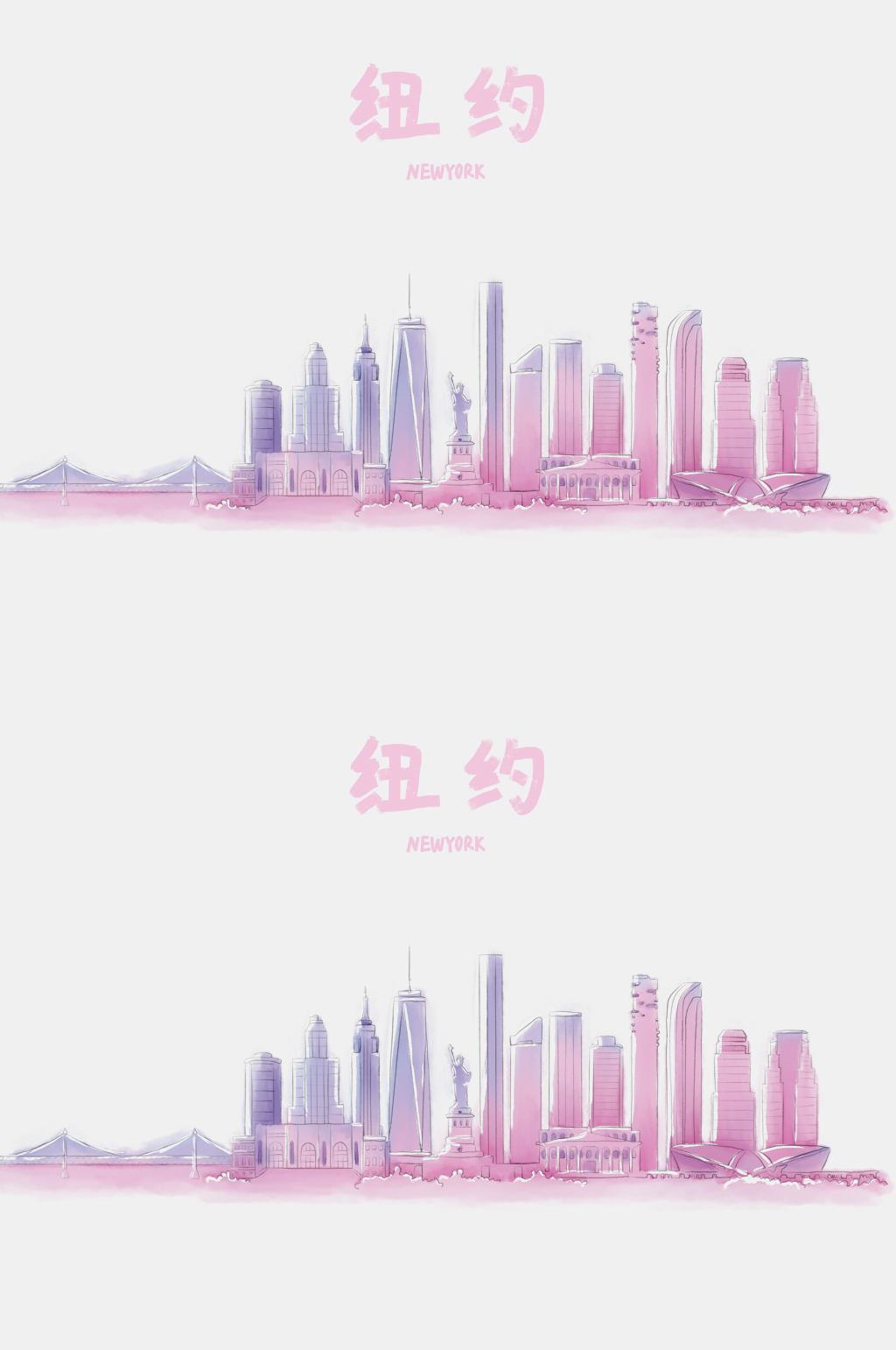 手绘纽约城市地标图片地标元素素材