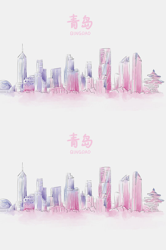 手绘青岛城市地标图片中国地标元素