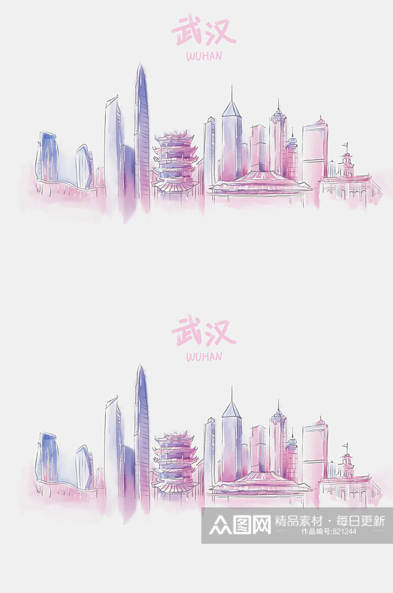 手绘武汉武汉地标图片中国地标元素素材