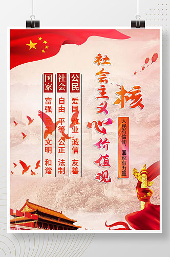 社会主义核心价值观红色创意爱国中国梦海报