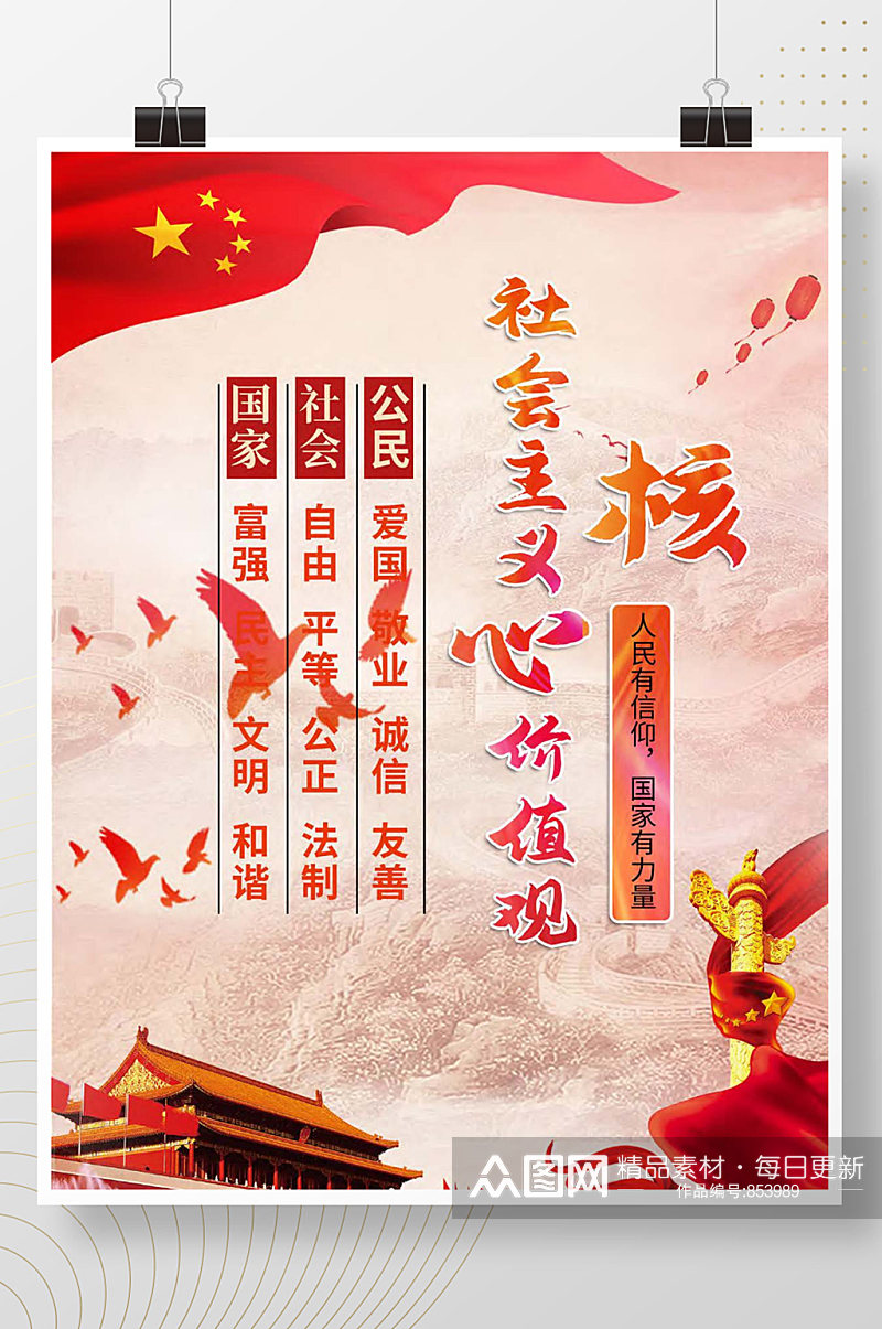 社会主义核心价值观红色创意爱国中国梦海报素材
