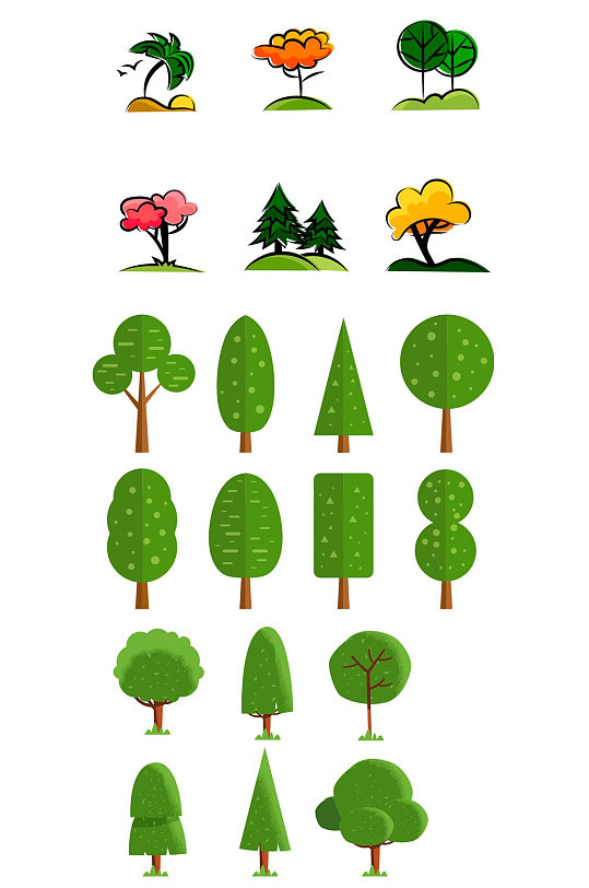 矢量卡通树木合集-众图网