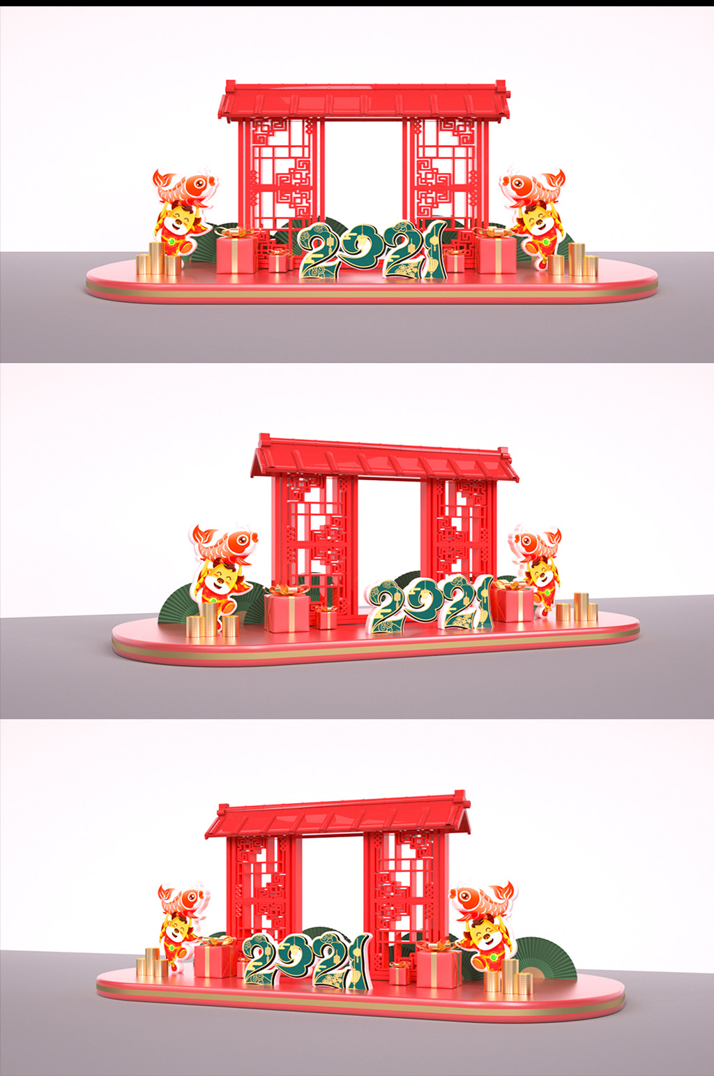 红色喜庆2021牛年美陈小场景素材