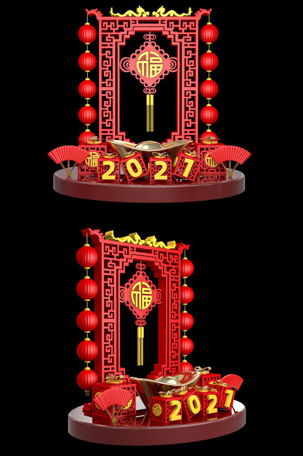 C4D新年个性化中国风美陈雕塑素材