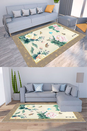 牡丹争艳新中式地毯图片