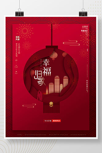 原创红色喜庆新年春节房地产海报