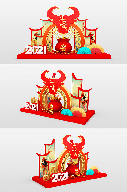 国潮牛年美陈模型-众图网