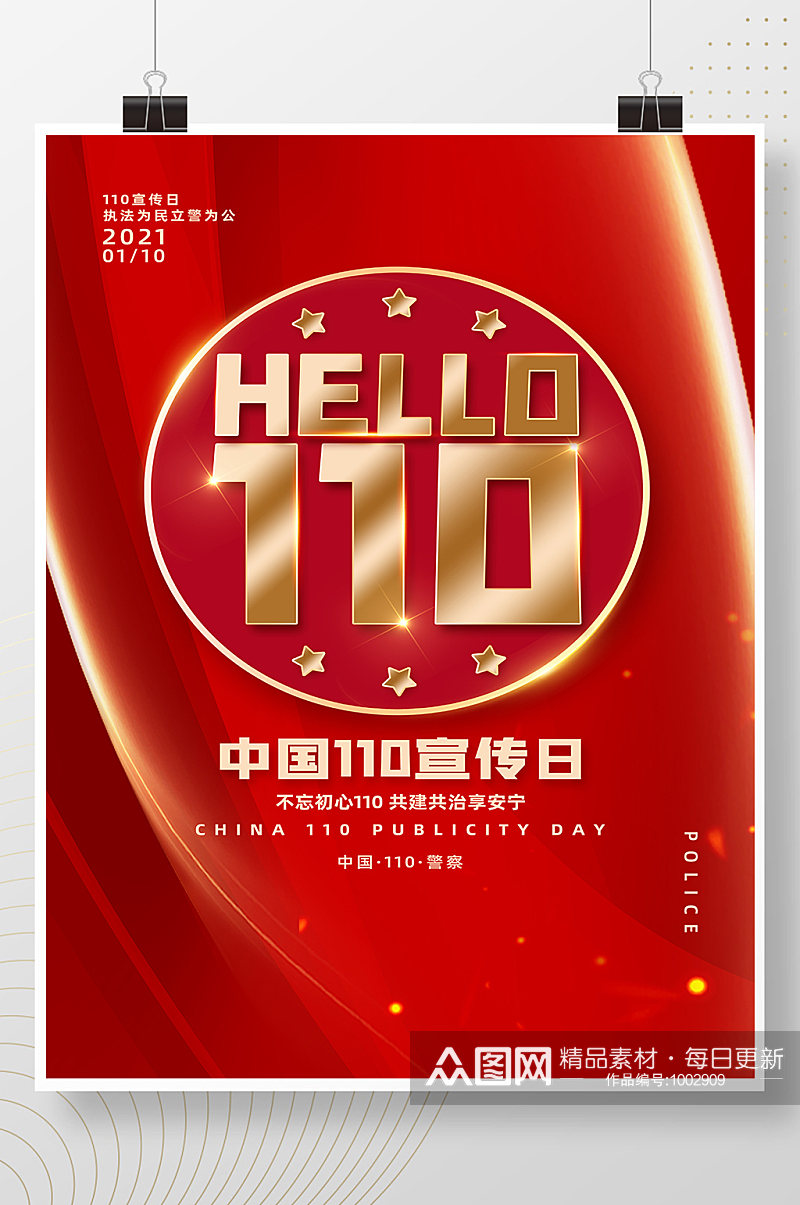 红色简约中国110宣传日海报素材