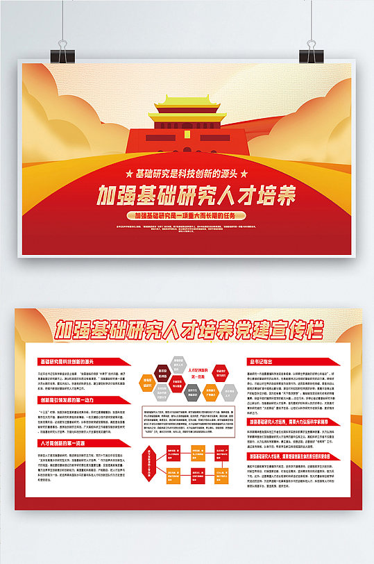 加强基础研究人才培养党建二件套展板-众图网