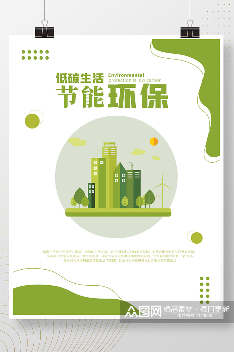 小清新绿色城市健康节能环保低碳公益海报素材