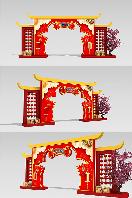 中式春节装饰门楼美陈模型