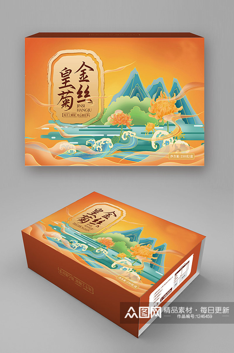 手绘中国风茶叶包装礼盒素材