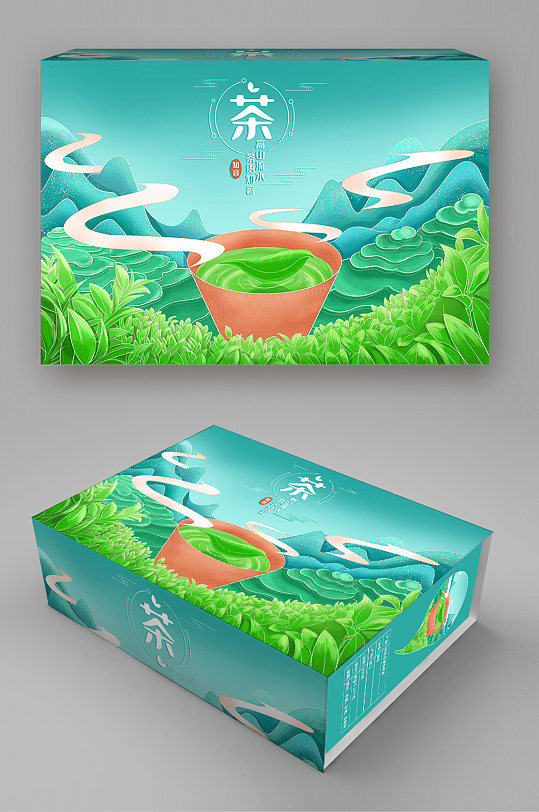 手绘国潮风茶叶包装礼盒中国风食品插画包装