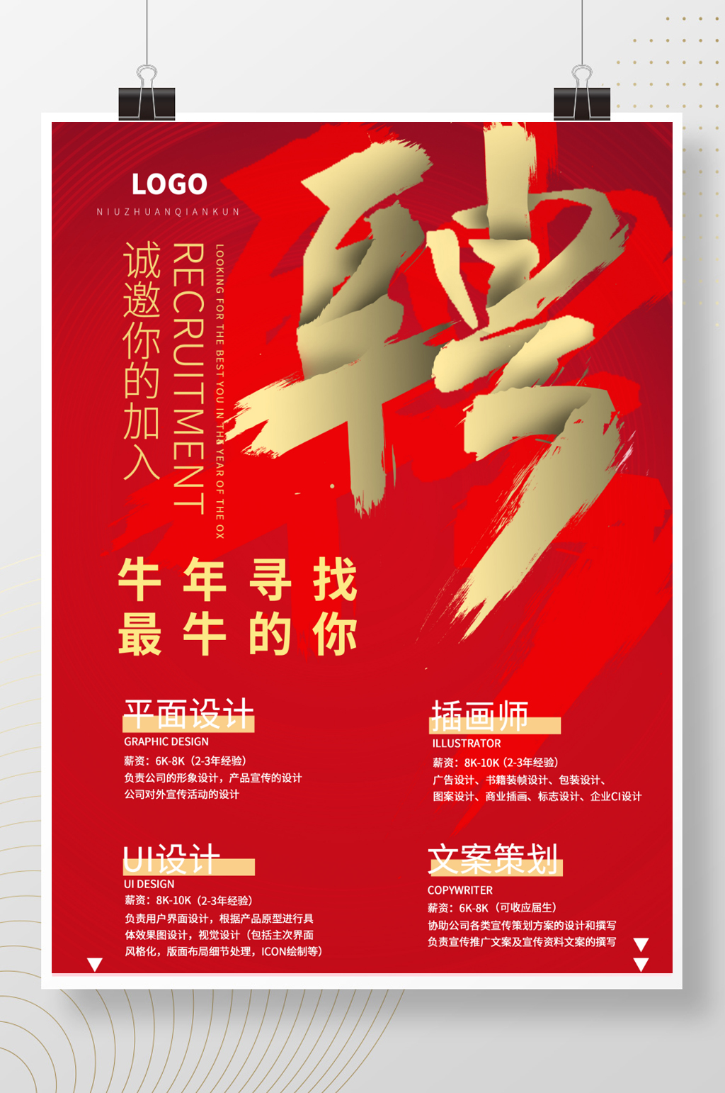 2021牛年招聘海报素材