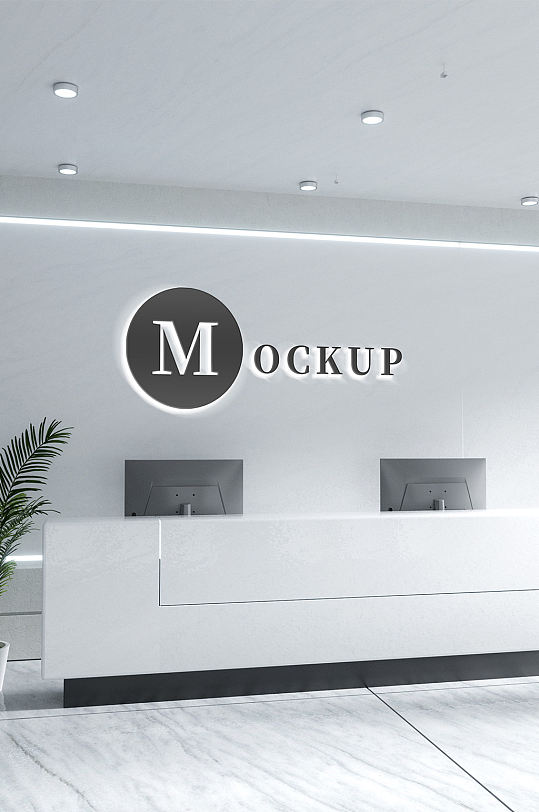 办公室墙面发光LOGO样机-众图网