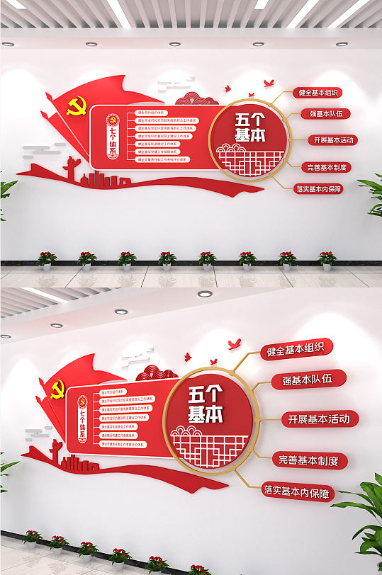 五個體系五個基本創(chuàng)意展示墻立體黨建文化墻