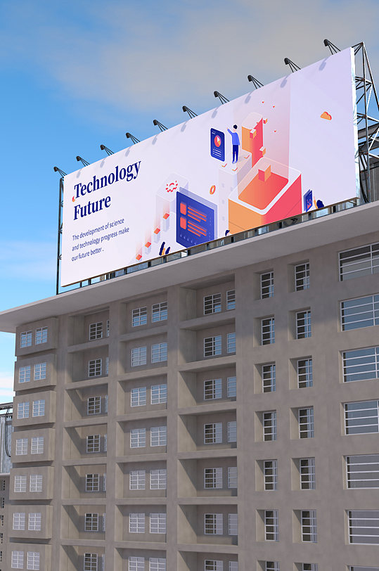 楼顶广告牌海报样机-众图网