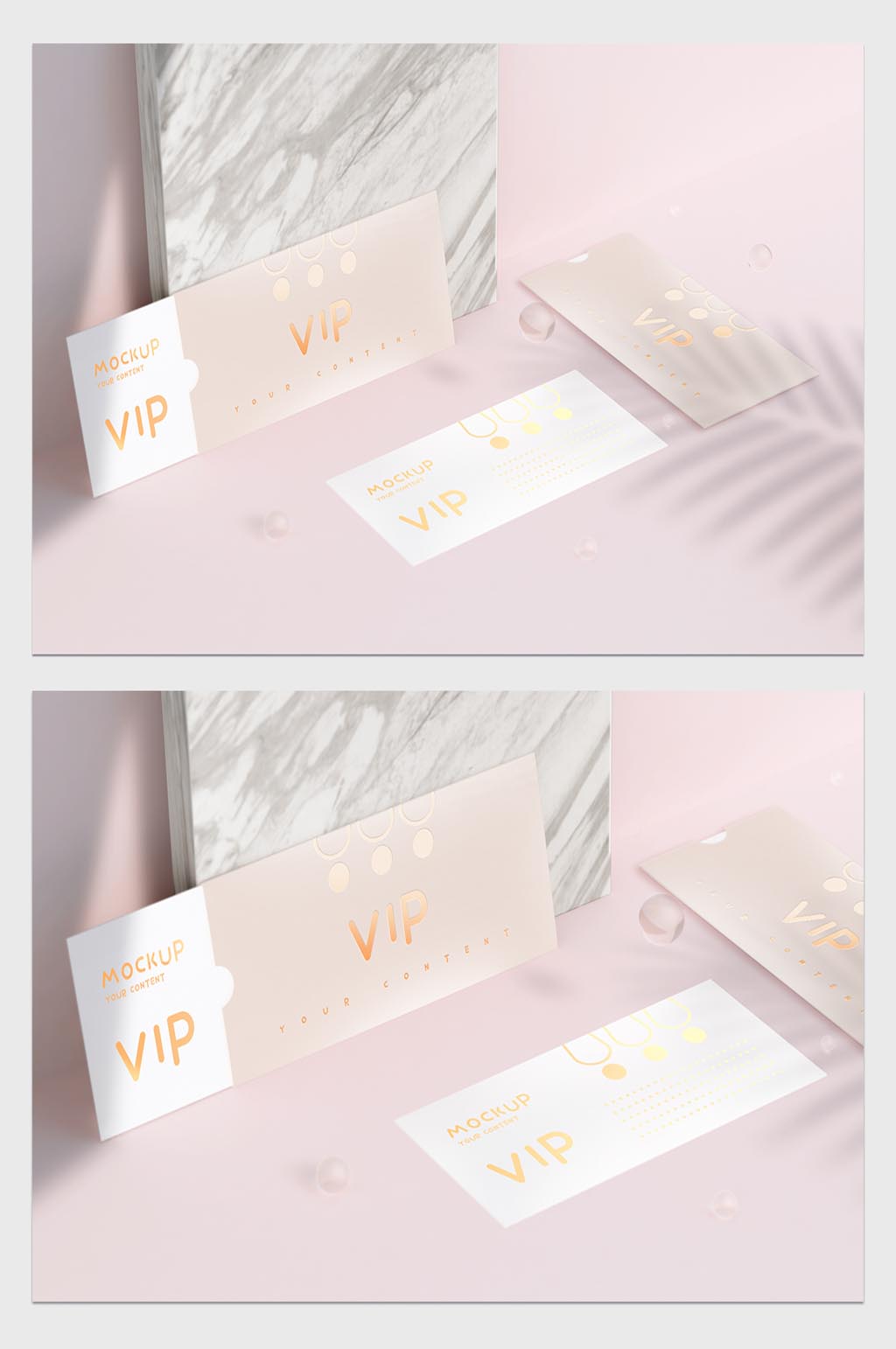 浪漫轻奢粉色玫瑰烫金VIP礼品卡展示样机素材