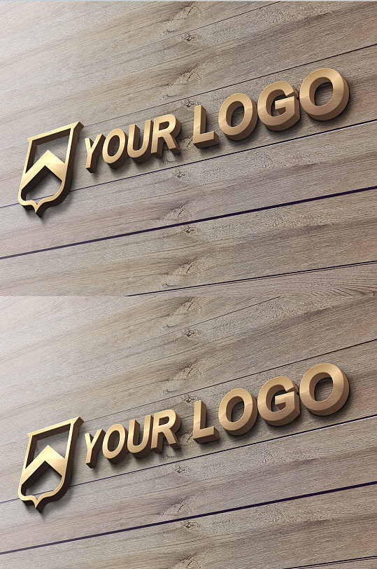 清新木板墙立体金属字logo标志样机