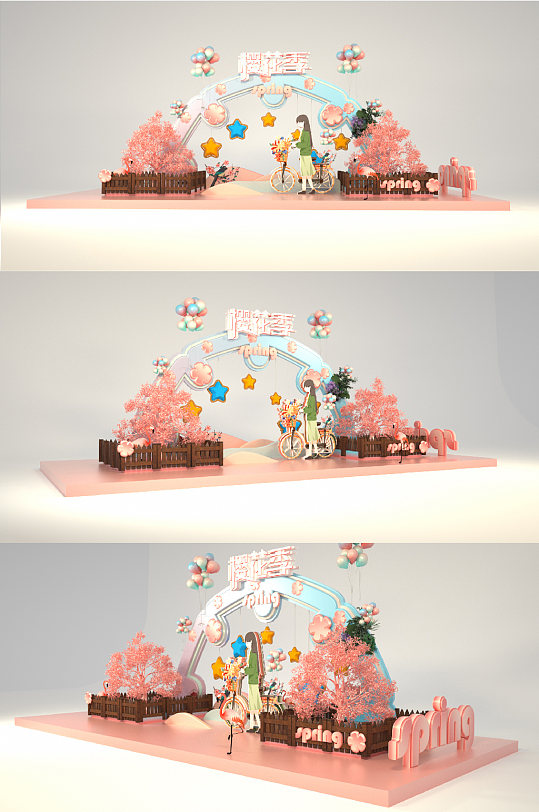 粉色清新樱花女孩商场拍照美陈-众图网