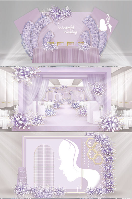 生日宴 简约大气香芋紫婚礼布置效果图-众图网