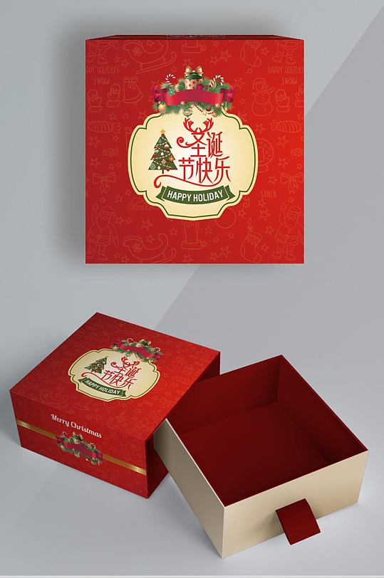 红色商场圣诞节彩盒正方形包装盒