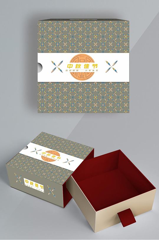 原创复古纹路中秋月饼包装盒设计