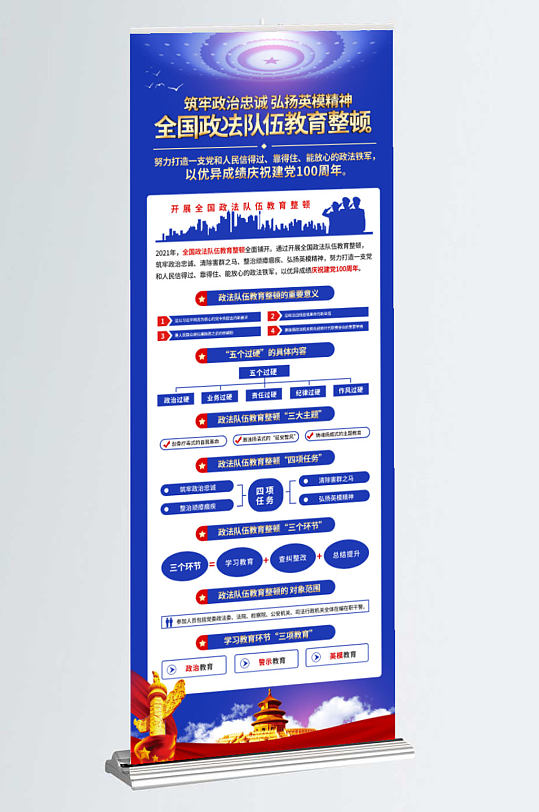 党建风全国政法教育整顿宣传内容型展架易拉宝