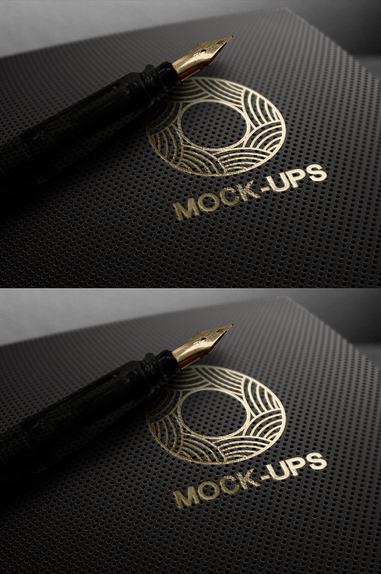 黑色渐变钢板钢笔烫金字logo标志样机