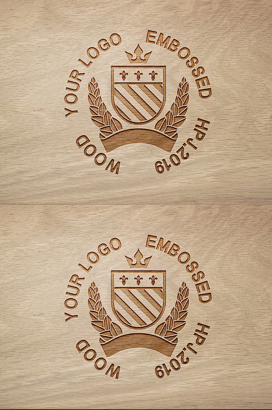 淡色木纹纹理质感雕刻字logo标志样机