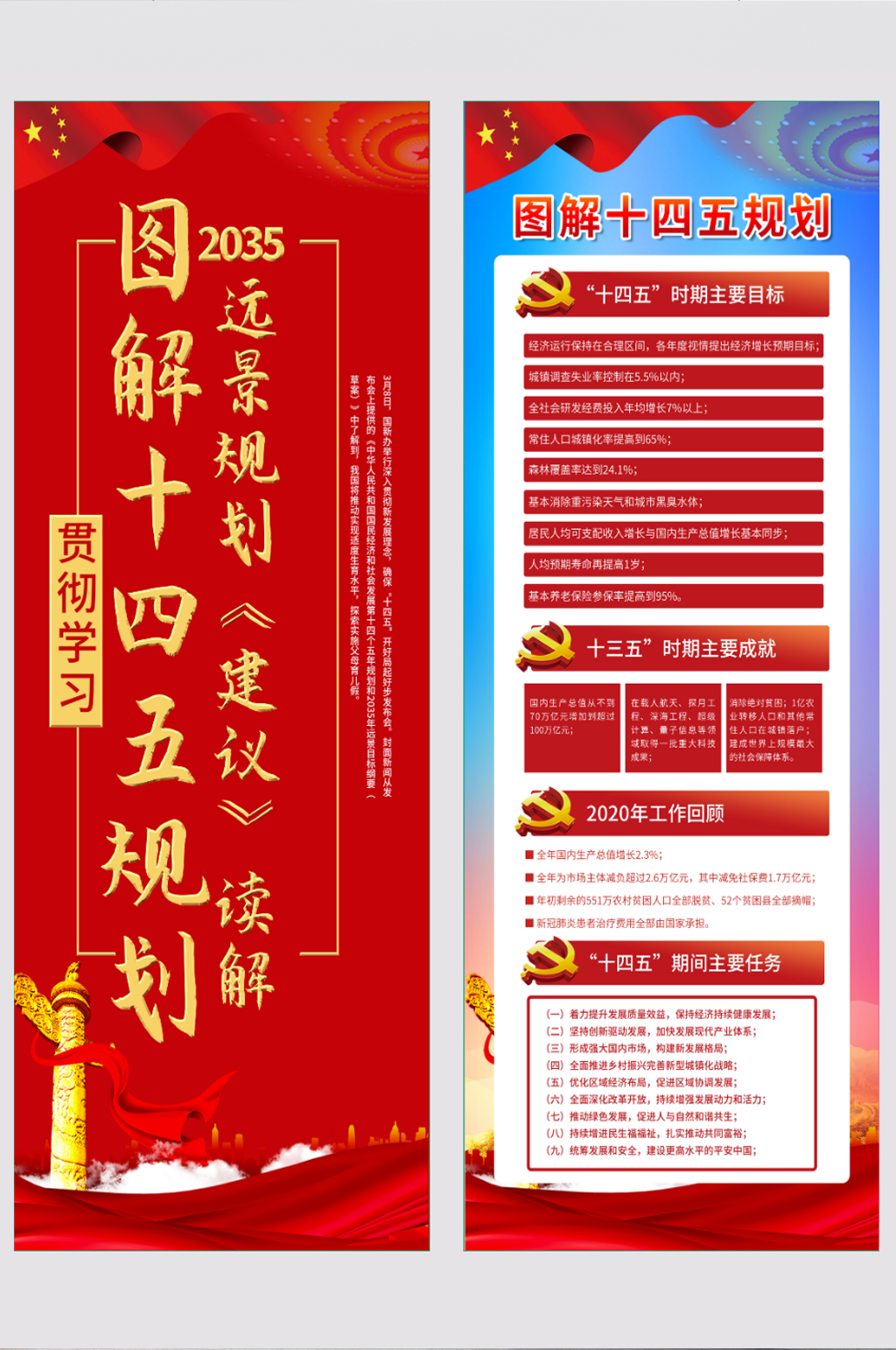 党建十四五规划远景目标建议展架素材