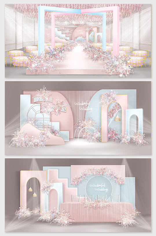 现代浪漫少女粉蓝撞色婚礼效果图-众图网