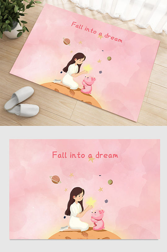房间卡通女孩地毯图片-众图网