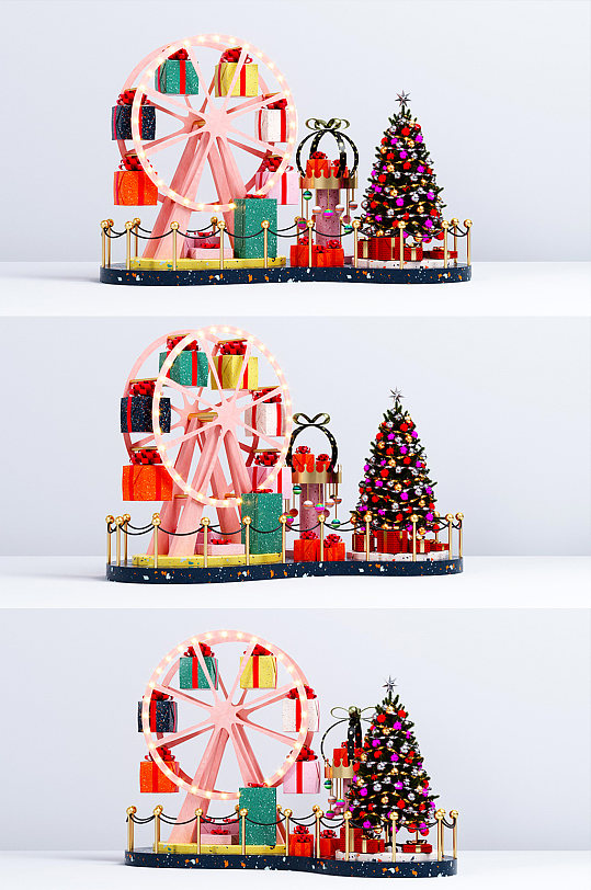 C4D卡通圣诞商场美陈3D场景效果图