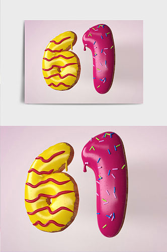 个性定制彩色61节日甜甜圈C4D艺术字